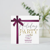 Wine Satin Ribbon Bow Weihnachtsfeier Einladung (Stehend Vorderseite)