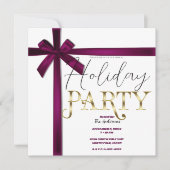 Wine Satin Ribbon Bow Weihnachtsfeier Einladung (Vorderseite)