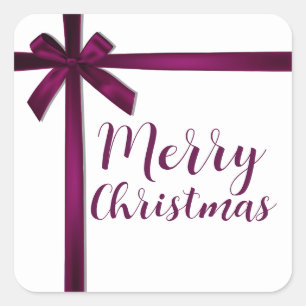 Wine Satin Ribbon Bow Weihnachtsfeier Quadratischer Aufkleber