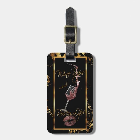 Wine Sips 🍷 und Rosey Glitzer Lips 👄 Gepäckanhänger (Vorderseite vertikal)