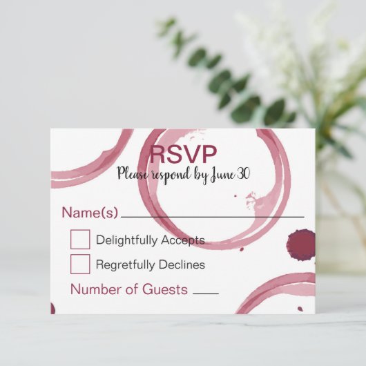 Wine Stains Wedding RSVP Card (Stehend Vorderseite)