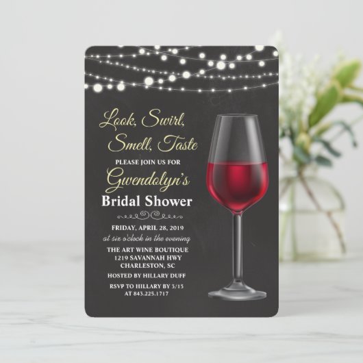 Wine String Lights Bridal Dusche Einladung (Stehend Vorderseite)