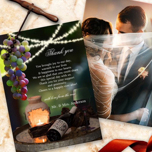 Wine String Lights Wedding Foto Dankeskarte