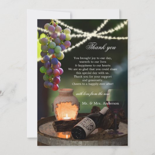 Wine String Lights Wedding Foto Dankeskarte (Vorderseite)