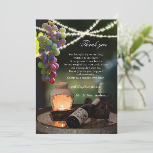 Wine String Lights Wedding Foto Dankeskarte (Stehend Vorderseite)