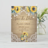 Wine Sunflowers Mason Jar Save the Date Karte (Stehend Vorderseite)