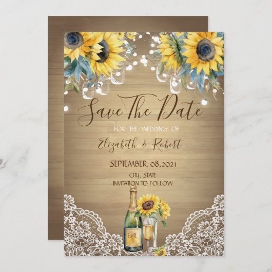 Wine Sunflowers Mason Jar Save the Date Karte (Vorne/Hinten)