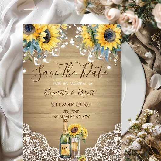 Wine Sunflowers Mason Jar Save the Date Karte