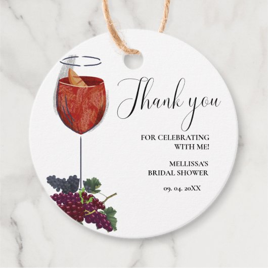 WIne Tasting Brautparty Danke Geschenkanhänger (Vorderseite)