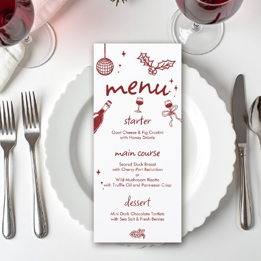 Wine Tasting Holiday Christmas Party Hand-Drawn Menükarte