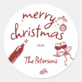 Wine Tasting Holiday Christmas Party Hand-Drawn Runder Aufkleber (Vorderseite)