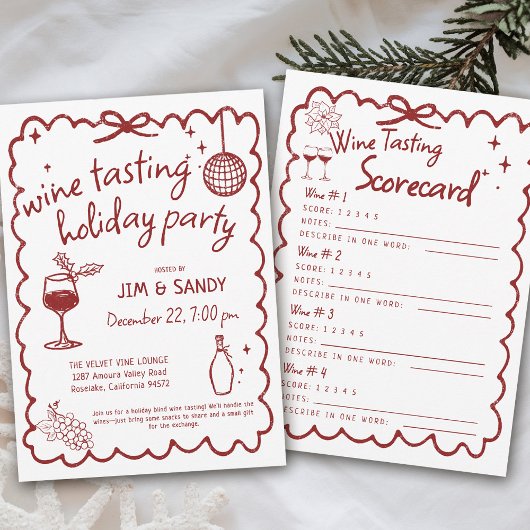 Wine Tasting Holiday Party Hand Drawn Whimsical Einladung