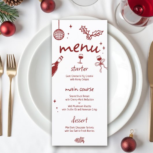 Wine Tasting Party Holiday Christmas Hand-Drawn Menükarte