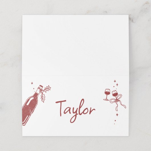 Wine Tasting Party Holiday Christmas Hand-Drawn Platzkarte (Außenseite Aufgefaltet)