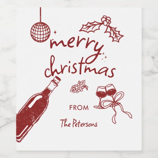 Wine Tasting Party Holiday Christmas Hand-Drawn Weinetikett (Einzelnes Label)