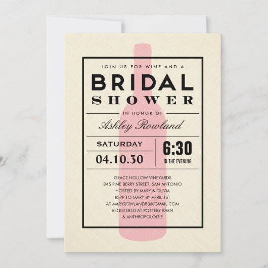 Wine Themed Bridal Dusche Einladungen (Vorderseite)