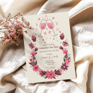 Wine Toast Floral Galentine's Invitation Einladung