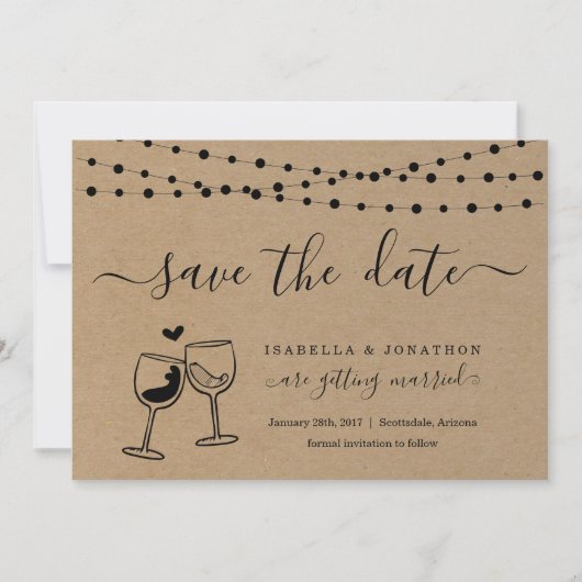 Wine Toast Save the Date Card Kraft Paper Ankündigung (Vorderseite)