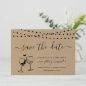 Wine Toast Save the Date Card Kraft Paper Ankündigung (Stehend Vorderseite)