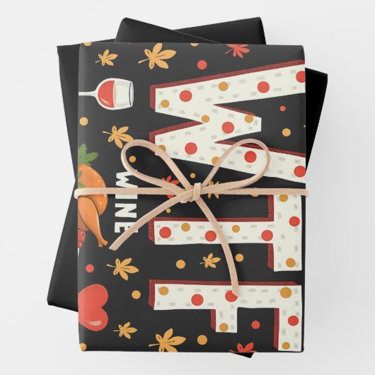 WIne Turkey Family Funny Erntedank Geschenkpapier Set (Beispiel)