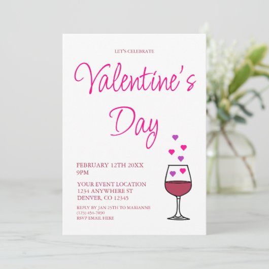 Wine Valentine's Day Party Einladung (Stehend Vorderseite)