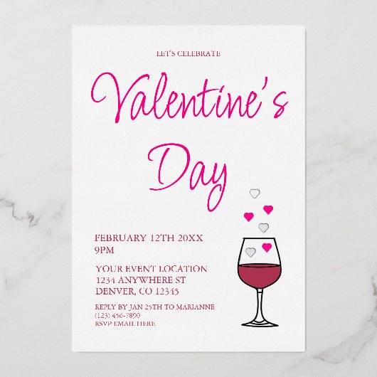 Wine Valentine's Day Party Folieneinladung (Vorderseite)