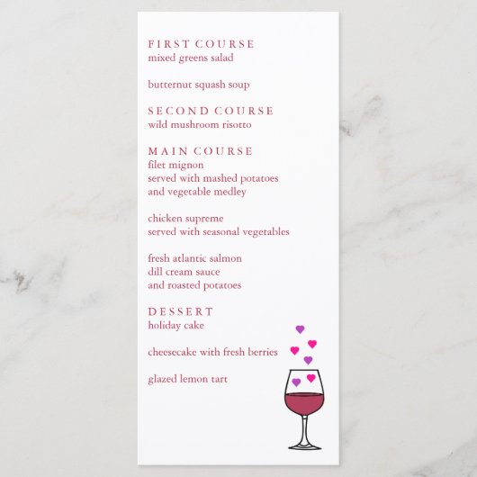 Wine Valentine's Day Party Menükarte (Vorderseite)