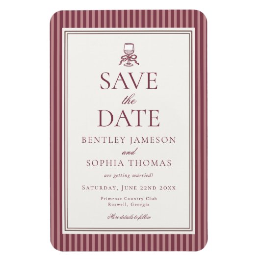 Wine Vineyard Club Old Money Striped Save the Date Magnet (Vertikal)