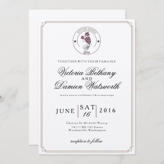 Wine Vineyard Modern Vintage Hochzeit Einladung (Vorne/Hinten)