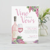 Wine Vino Before Vows Junggeselinnen-Abschied Einladung (Stehend Vorderseite)