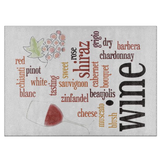 Wine Word Cloud Design Glass Cutting Board Schneidebrett (Vorderseite)