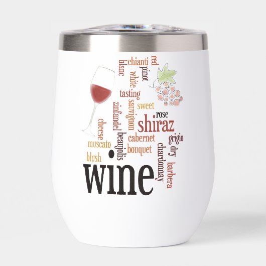 Wine Word Cloud Design Thermal Wine Tumbler (Vorderseite)