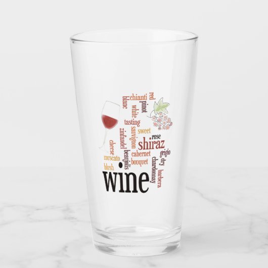 Wine Word Cloud Design Trinkglas Glas (Vorderseite)