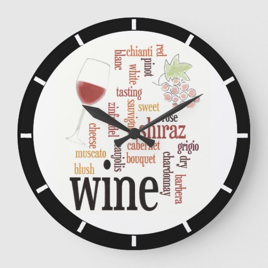 Wine Word Cloud Design Wall Clock Große Wanduhr (Vorderseite)