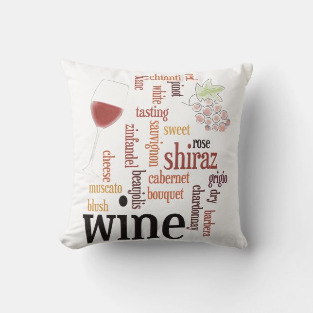 Wine Word Cloud Throw Kissen (Vorderseite)