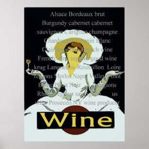 Wine Words, Vintag Style Lady, Sign Poster