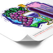 Wineglass, Flasche und Trauben, Stadt im Hintergru Poster (Ecke)