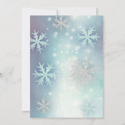 Winer Wunderland Shiny funkelnde blaue Schneeflock Einladung (Rückseite)