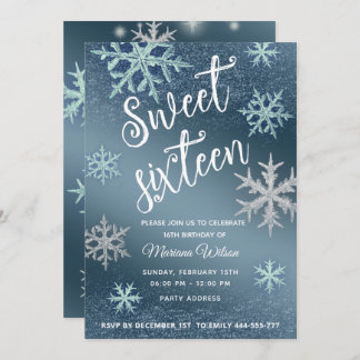 Winer Wunderland Shiny funkelnde blaue Schneeflock Einladung