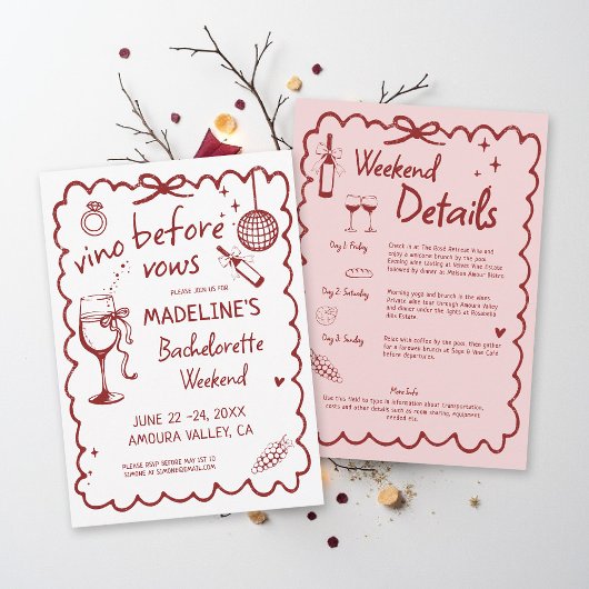 Winery Bachelorette Vino Before Vows Red Itinerary Einladung