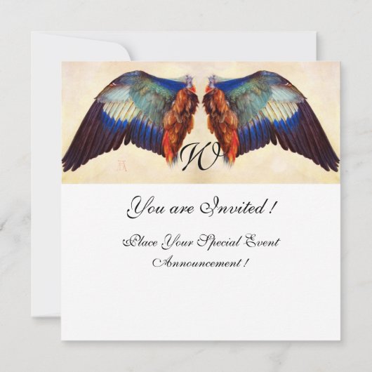 WING-FEATHERS EINES EUROPÄISCHEN ROLLER-Monogramms Einladung (Rückseite)