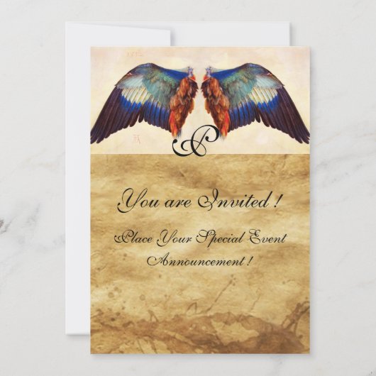 WING-FEATHERS EINES EUROPÄISCHEN ROLLER-Pergaments Einladung (Rückseite)