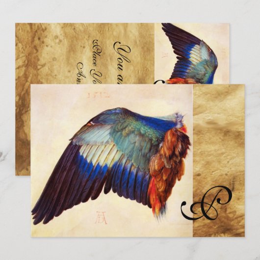 WING-FEATHERS EINES EUROPÄISCHEN ROLLER-Pergaments Einladung (Vorne/Hinten)