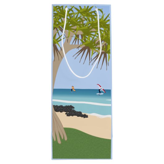 Wing Foil Surfers Pandanus Tree am Strand Geschenktüte Für Weinflaschen (Rückseite)