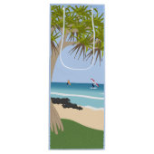 Wing Foil Surfers Pandanus Tree am Strand Geschenktüte Für Weinflaschen (Vorderseite)