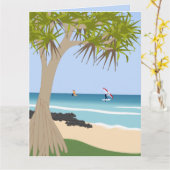 Wing Foil Surfers Pandanus Tree am Strand Karte (Gelbe Blume)
