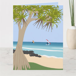 Wing Foil Surfers Pandanus Tree am Strand Karte