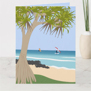 Wing Foil Surfers Pandanus Tree am Strand Karte
