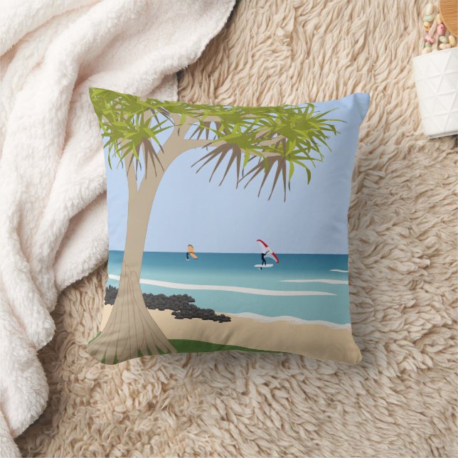 Wing Foil Surfers Pandanus Tree am Strand Kissen (Decke)