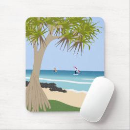 Wing Foil Surfers Pandanus Tree am Strand Mousepad